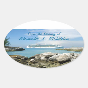 Pegatina Ovalada Barco de crucero en la placa personalizada CocoCay