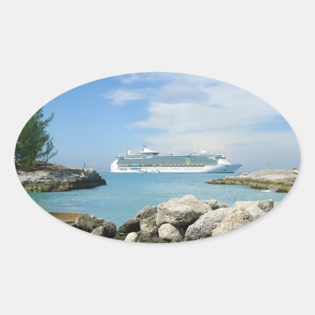 Pegatina Ovalada Barco de cruceros en CocoCay (Anverso)