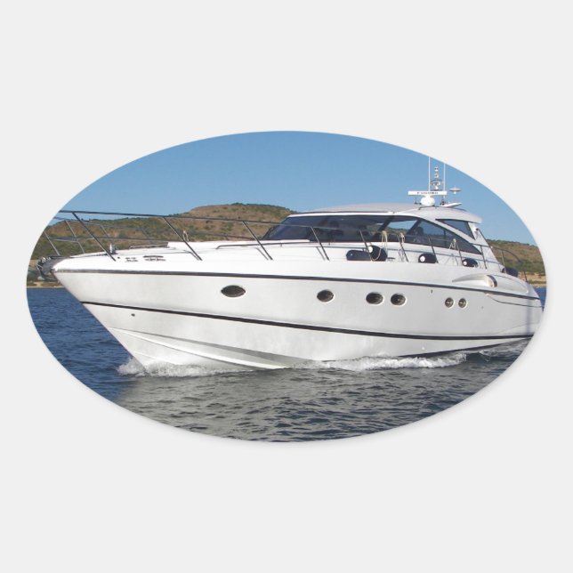 Pegatina Ovalada Barco de motor de lujo (Anverso)