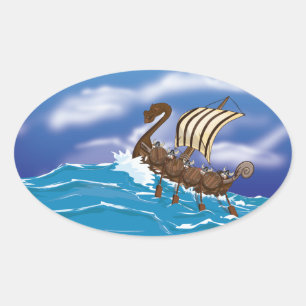 Pegatina Ovalada Barco de Viaje