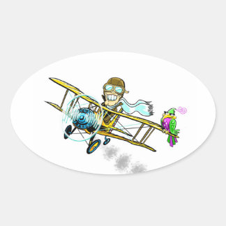 Pegatina Ovalada Barnstormer Bob y pájaro