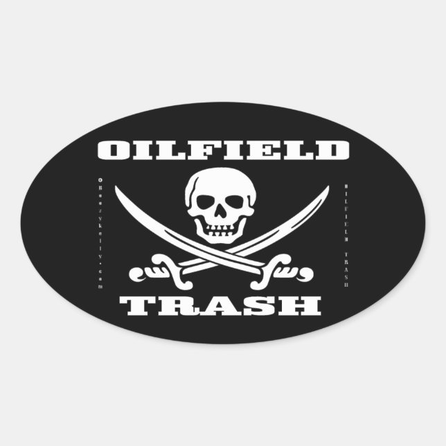 Pegatina Ovalada Basura de yacimiento petrolífero, calavera y hueso (Anverso)