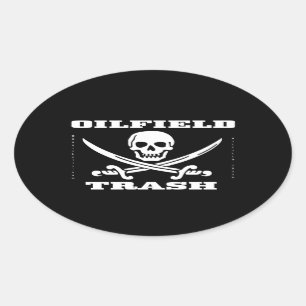 Pegatina Ovalada Basura de yacimiento petrolífero, calavera y hueso
