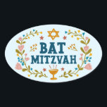 Pegatina Ovalada BAT MITZVAH Personalizable judío floral dibujado a<br><div class="desc">Dibujé texto a mano y flores por mí para ti. Genial para un mitzvah de murciélago. Para más diseños y colores,  revisa mi tienda! O hazme saber si quieres algo personalizado. ¡Pregúntale si no encuentras lo que necesitas! :)</div>