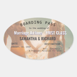 Pegatina Ovalada Beach Wedding Boarding Pass Romantic 