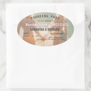 Pegatina Ovalada Beach Wedding Boarding Pass Romantic