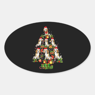 Pegatina Ovalada Beagle Christmas Tree Beagle Dog Love Xmas Regalo
