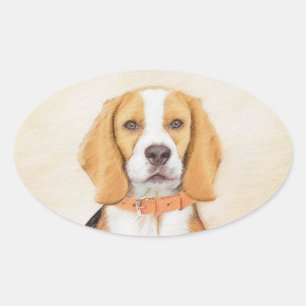 Pegatina Ovalada Beagle Hound Dog Pintura original de animales
