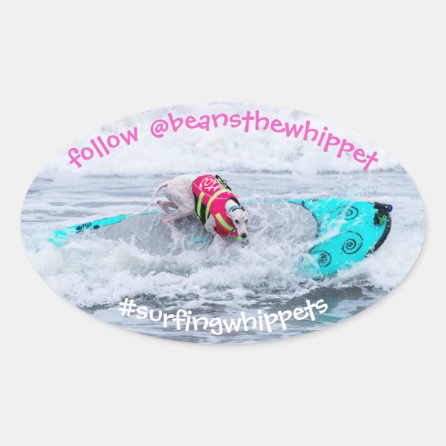 Pegatina Ovalada Beans The Whippet Surfdog (Anverso)