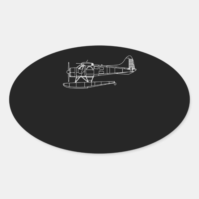 Pegatina Ovalada Beaver On Floats Sea Plano Pilot Front & Back (Anverso)