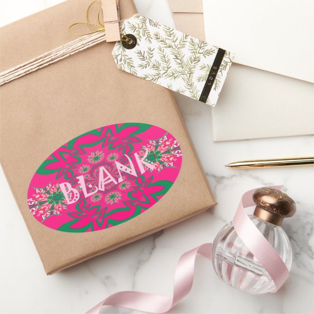 Pegatina Ovalada Bebé en blanco Vivid Pink Floral Purple Shade Mono (Regalar)