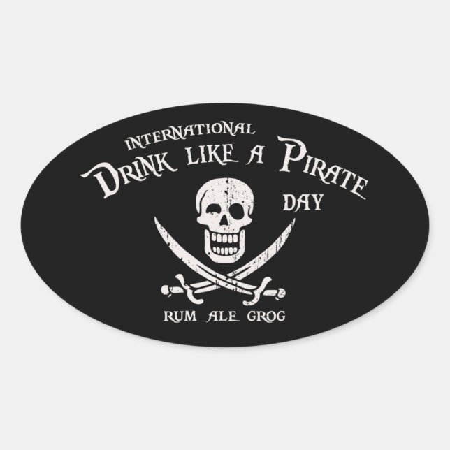 Pegatina Ovalada Beber como un pirata (Anverso)