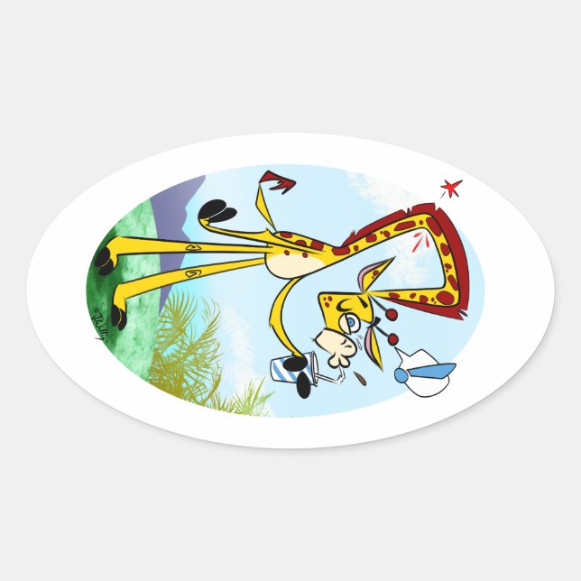 Pegatina Ovalada BEBER EN MI GIRAFFE DE Jeff Willis Art (Anverso)