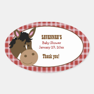 Pegatina Ovalada Bebés de granja Personalizado de caballos Oval Fav