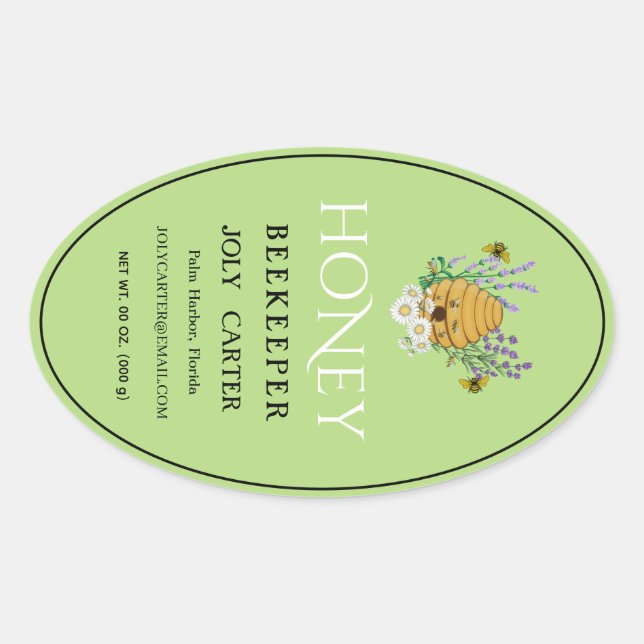 Pegatina Ovalada Beekeeping Honey Labels | Honeybee & Honeycomb Des (Anverso)