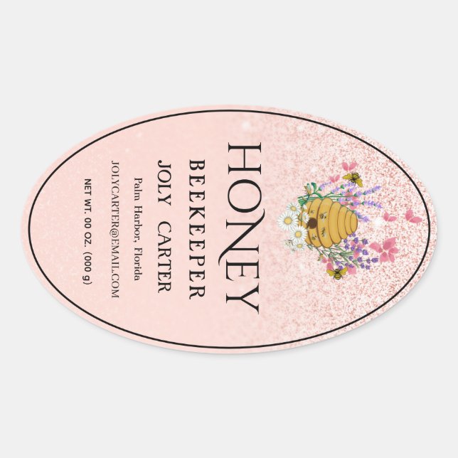 Pegatina Ovalada Beekeeping Honey Labels | Honeybee & Honeycomb Des (Anverso)