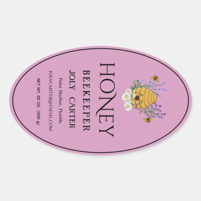 Pegatina Ovalada Beekeeping Honey Labels | Honeybee & Honeycomb Des (Anverso)