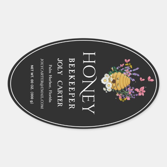 Pegatina Ovalada Beekeeping Honey Labels | Honeybee & Honeycomb Des (Anverso)