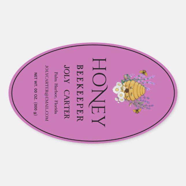 Pegatina Ovalada Beekeeping Honey Labels | Honeybee & Honeycomb Des (Anverso)