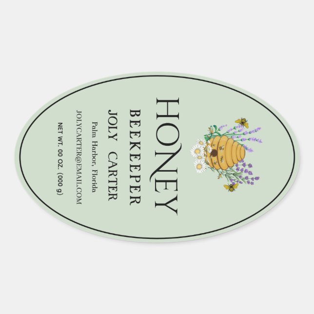 Pegatina Ovalada Beekeeping Honey Labels | Honeybee & Honeycomb Des (Anverso)