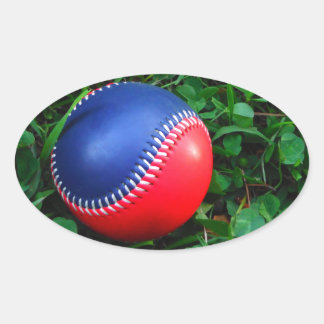 Pegatina Ovalada Béisbol rojo y azul con puntas blancas