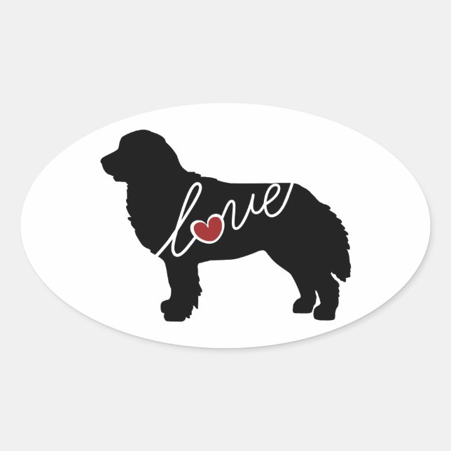 Pegatina Ovalada Bernese Mountain Dog Love (Anverso)