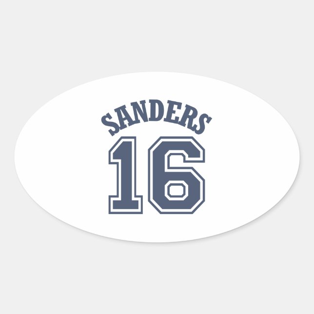 Pegatina Ovalada Bernie Sanders Sports Jersey Número 16 (Anverso)