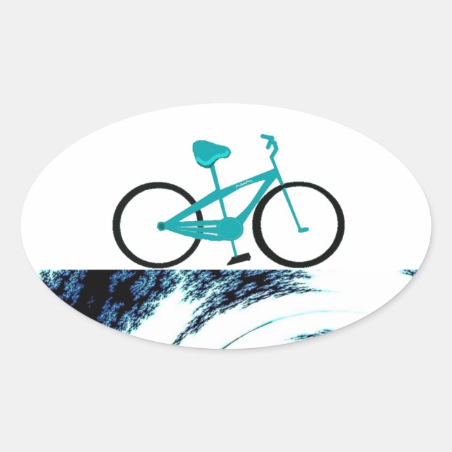 Pegatina Ovalada Bicicleta Azul Acuático (Anverso)