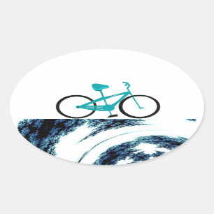 Pegatina Ovalada Bicicleta Azul Acuático