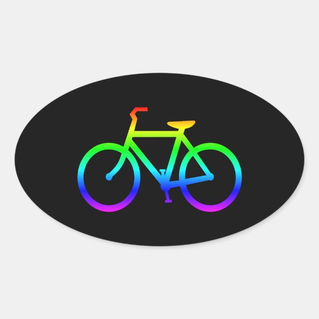 Pegatina Ovalada Bicicleta de arcoíris brillante (Anverso)