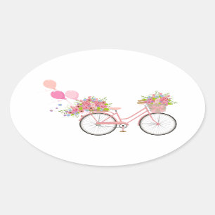Pegatina Ovalada Bicicleta rosa caprichosa