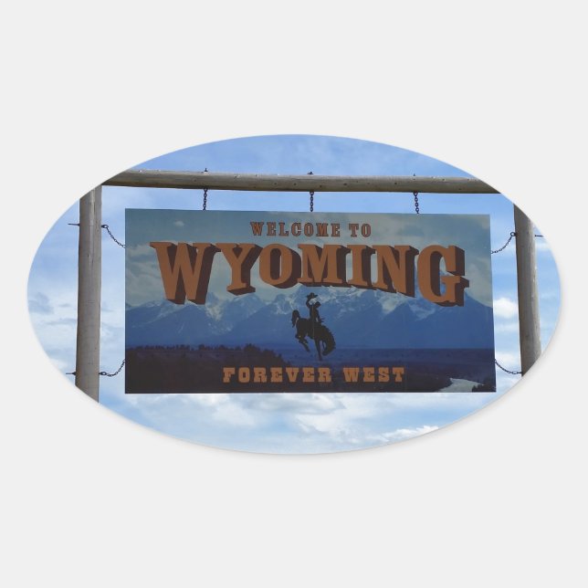 Pegatina Ovalada Bienvenidos a Wyoming (Anverso)