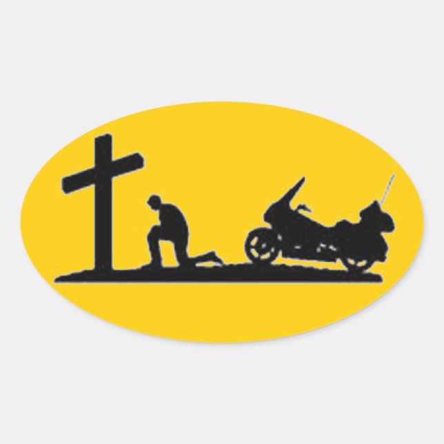 PEGATINA OVALADA BIKER PRAYING (Anverso)