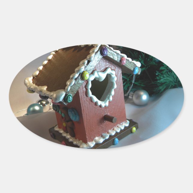 Pegatina Ovalada Birdhouse I del pan de jengibre (Anverso)