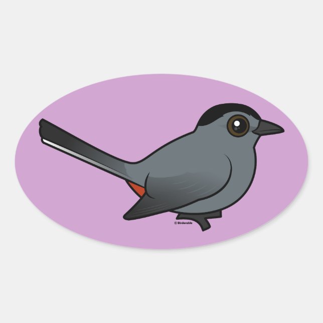 Pegatina Ovalada Birdorable Grey Catbird (Anverso)