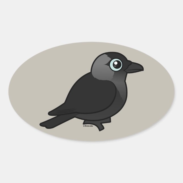Pegatina Ovalada Birdorable Jackdaw (Anverso)