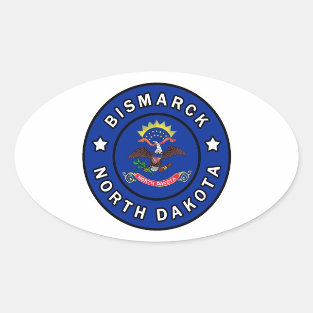 Pegatina Ovalada Bismarck Dakota del Norte (Anverso)