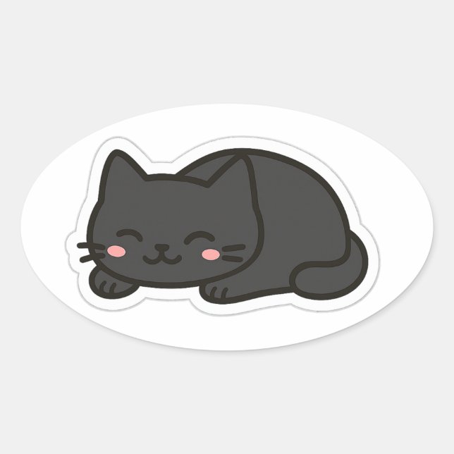 Pegatina Ovalada Black Cat PNG Sticker – Cute Kawaii Cat Loaf (Anverso)