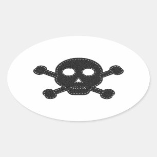 Pegatina Ovalada Black Felt Skull