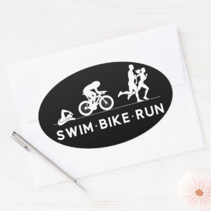Pegatina Ovalada Black ・ Swim Bike Run Triathlon Icon Series