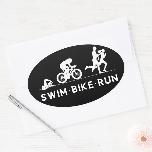 Pegatina Ovalada Black ・ Swim Bike Run Triathlon Icon Series (Sobre)