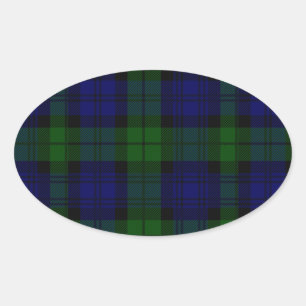 Pegatina Ovalada Black Watch Tartan Blue Green Plage