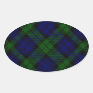 Pegatina Ovalada Black Watch Tartan Blue Green Plage