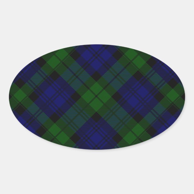 Pegatina Ovalada Black Watch Tartan Blue Green Plage (Anverso)