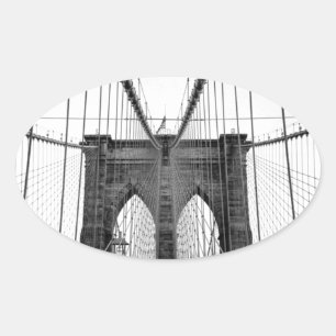 Pegatina Ovalada Black White Brooklyn Bridge Nueva York