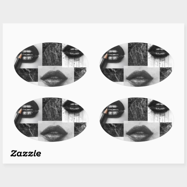 Pegatina Ovalada Black & White Lips Collage Sticker  Modern Fashion (Hoja)