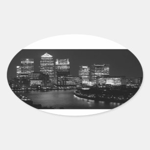Pegatina Ovalada Black White London City Night Travel Reino Unido