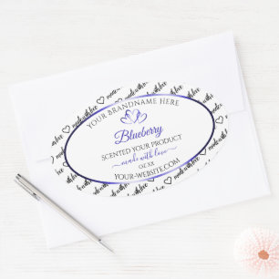 Pegatina Ovalada Black White Word Cloud Product Labels Blue Hearts