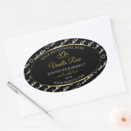 Pegatina Ovalada Black White Word Cloud Product Labels Gold Hearts