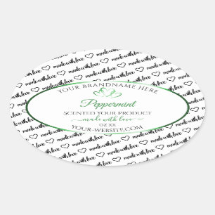 Pegatina Ovalada Black White Word Cloud Product Labels Green Hearts